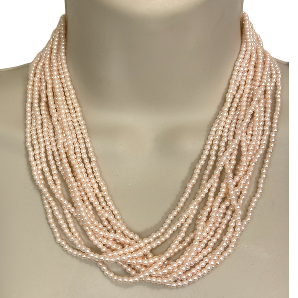 Multi Strand 80s Necklace Pink Rose Seed Bead Vintage 9.5” Long Wedding, Bride